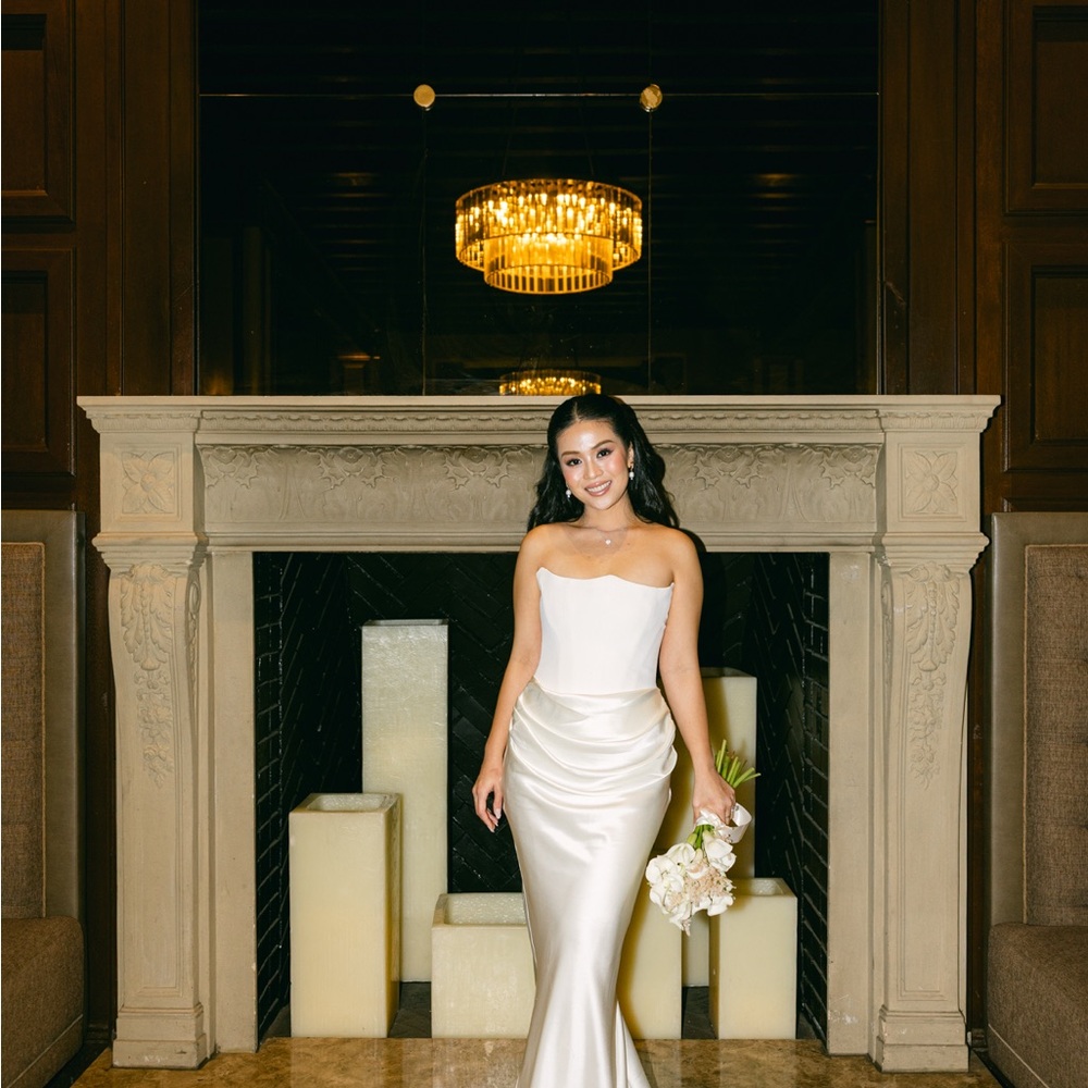 House of CB White Satin Strapless Maxi Dress